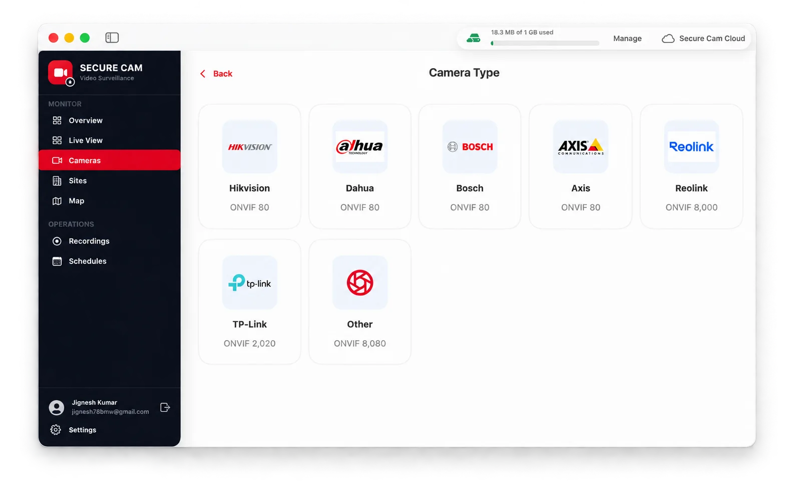 Secure Cam supported camera brand presets